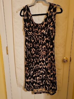 Calvin Klein Black and Tan Leopard-Print Midi Dress
